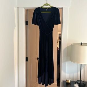 Aqua brand colab Happily Grey blue velvet wrap dress size L